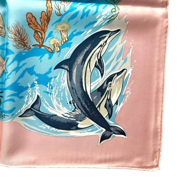 Hermès Pink Blue Rare “La Vie Précieuse de la Méditerranée” Silk Scarf 90 - Picture 7 of 12